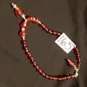 Red Glass SweetHeart Necklace with Drop